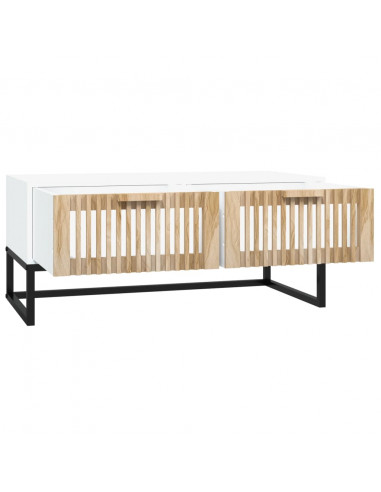 Tavolino da Salotto Bianco 80x40x35cm Legno Multistrato e Ferro