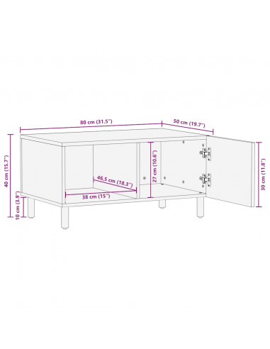Tavolino da Salotto Marrone 80x50x40 cm Legno Massello di Mango