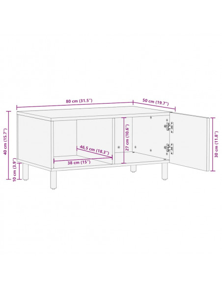 Tavolino da Salotto Marrone 80x50x40 cm Legno Massello di Mango