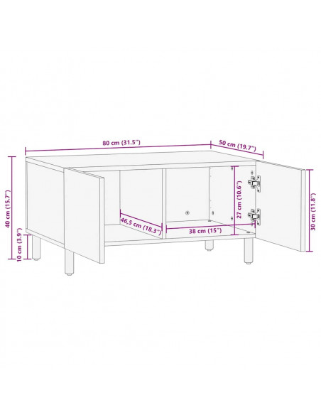 Tavolino da Salotto Marrone 80x50x40 cm Legno Massello di Mango