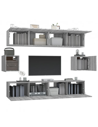 Set di Mobili Porta TV 6 pz Grigio Sonoma in Legno Multistrato