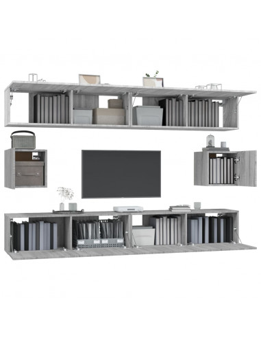 Set di Mobili Porta TV 6 pz Grigio Sonoma in Legno Multistrato