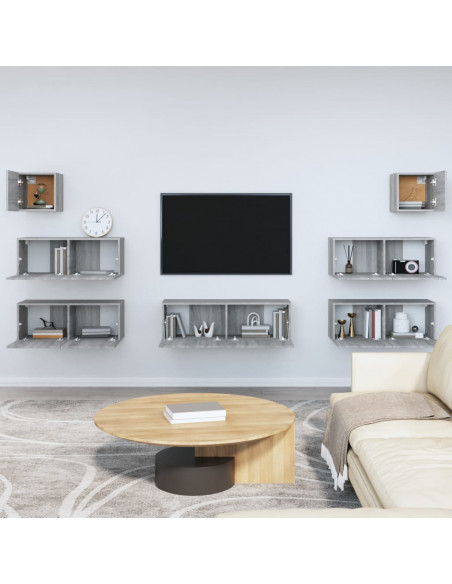 Set di Mobili Porta TV 7 pz Grigio Sonoma in Legno Multistrato