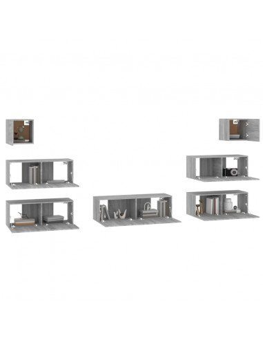 Set di Mobili Porta TV 7 pz Grigio Sonoma in Legno Multistrato