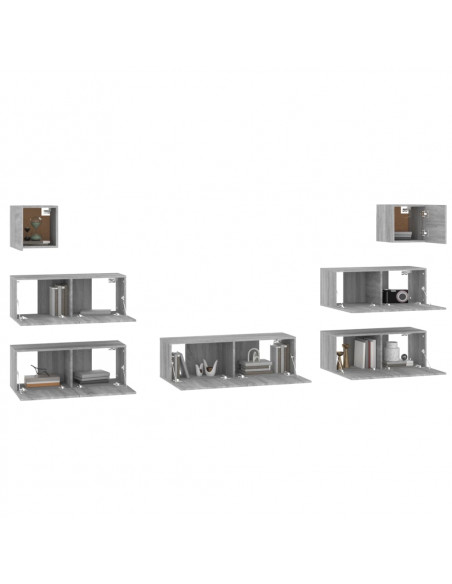 Set di Mobili Porta TV 7 pz Grigio Sonoma in Legno Multistrato