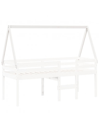 Tetto Letto Bambini Bianco 209x95,5x88 cm Legno Massello Pino