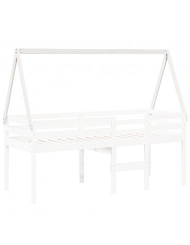 Tetto Letto Bambini Bianco 199x95,5x88 cm Legno Massello Pino