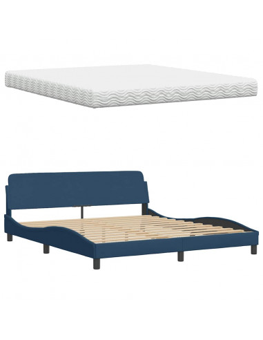 Letto con Materasso Blu 180x200 cm in Tessuto