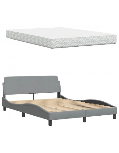 Letto con Materasso Grigio Chiaro 140x190cm Tessuto