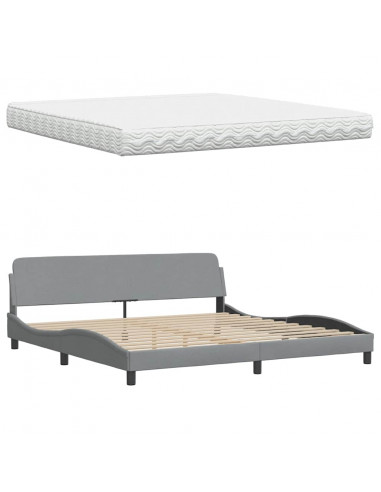 Letto con Materasso Grigio Chiaro 200x200 cm in Tessuto