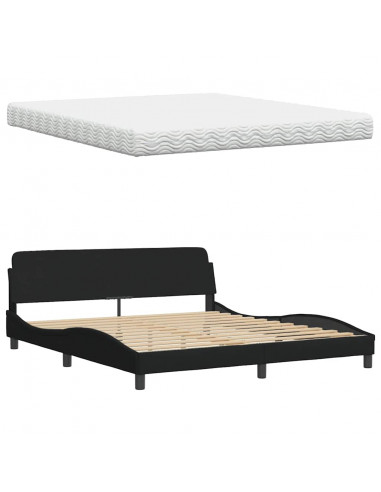 Letto con Materasso Nero 180x200 cm in Tessuto