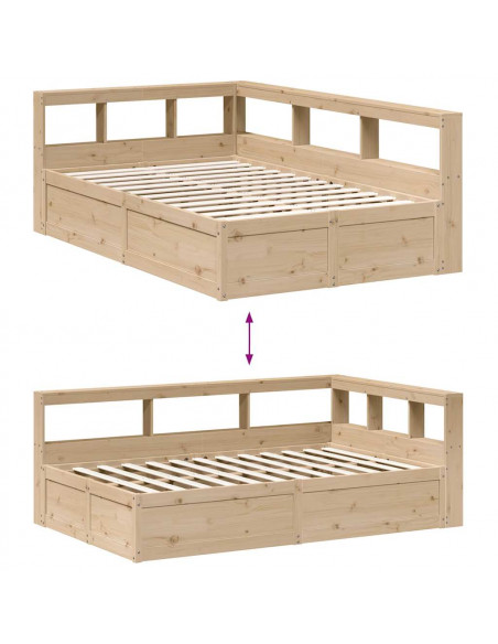 Letto Libreria senza Materasso 135x190 cm in Legno di Pino