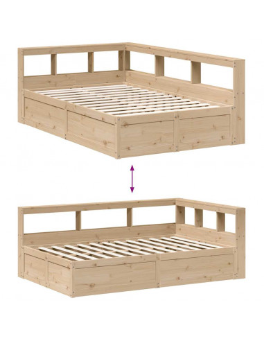 Letto Libreria senza Materasso 140x190 cm in Legno di Pino