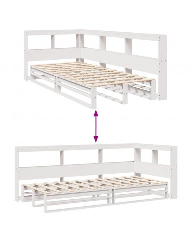 Letto Libreria senza Materasso Bianca 90x200 cm Legno di Pino