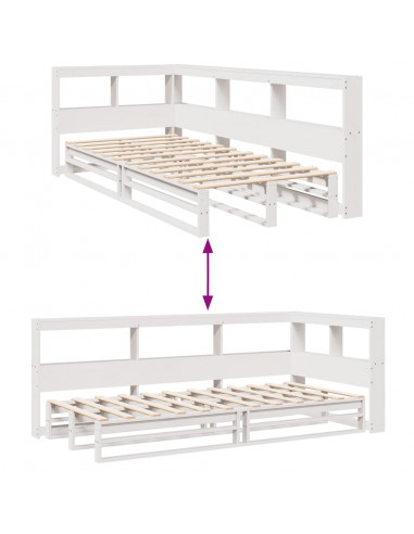 Letto Libreria senza Materasso Bianco 100x200 cm Legno di Pino