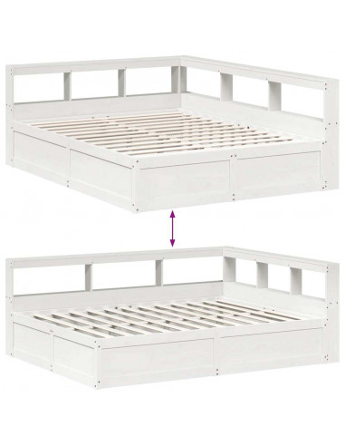 Letto Libreria senza Materasso Bianco 150x200 cm Legno di Pino