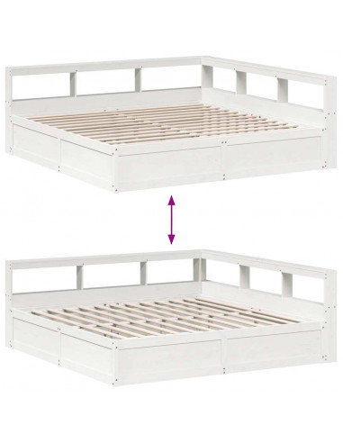 Letto Libreria senza Materasso Bianco 200x200 cm Legno di Pino