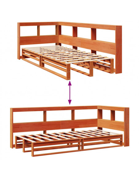Letto Libreria senza Materasso Marrone Cera 100x200 cm in Pino