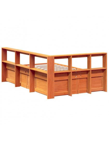 Letto Libreria senza Materasso Marrone Cera 135x190 cm in Pino