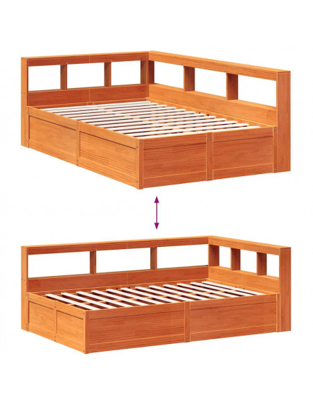 Letto Libreria senza Materasso Marrone Cera 135x190 cm in Pino