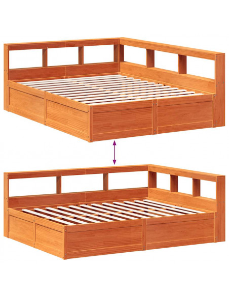 Letto Libreria senza Materasso Marrone Cera 160x200 cm in Pino