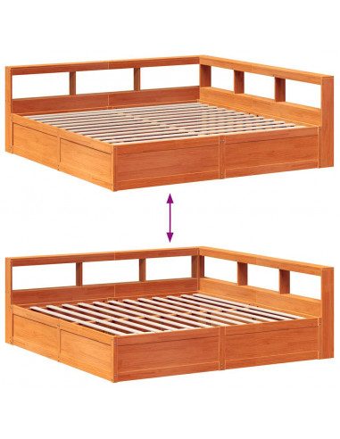 Letto Libreria senza Materasso Marrone Cera 200x200 cm in Pino