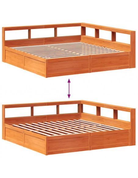 Letto Libreria senza Materasso Marrone Cera 200x200 cm in Pino