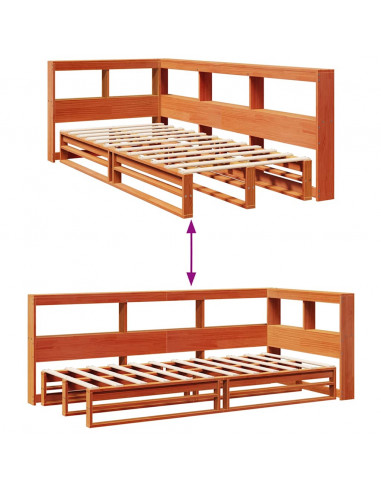 Letto Libreria senza Materasso Marrone Cera 75x190 cm in Pino