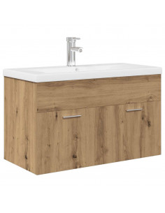 Mobile Bagno con Lavabo Integrato&Rubinetto Rovere Artigianale 2