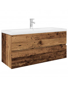 Mobile da Bagno con Lavabo Integrato e Rubinetto Legno Antico 2