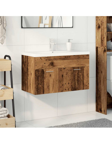 Mobile da Bagno con Lavabo Integrato e Rubinetto Legno Antico