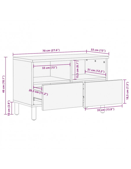 Mobile Porta TV Marrone 70x33x46 cm in Legno Massello di Mango