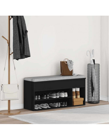 Panca Porta Scarpe Nera 102x30,5x45 cm in Legno Multistrato