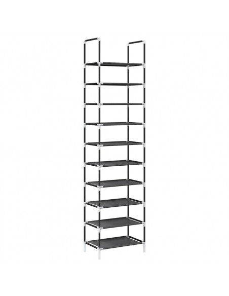 Scarpiera 10 Ripiani Nera 44x28x180 cm in Tessuto Non Tessuto