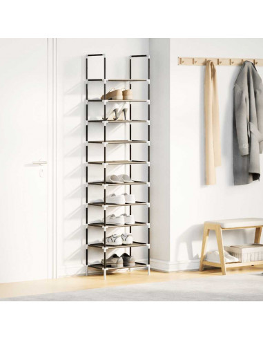 Scarpiera 10 Ripiani Nera 44x28x180 cm in Tessuto Non Tessuto