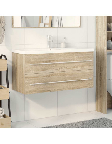 Set Mobili da Bagno 2 pz Rovere Sonoma in Legno Multistrato