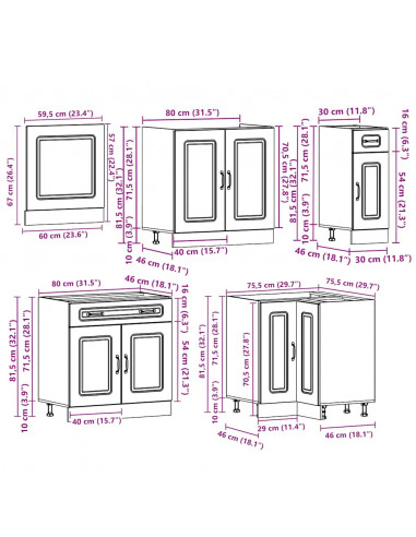 Set Mobili da Cucina 11 pz Kalmar Bianchi Lucido in Truciolato