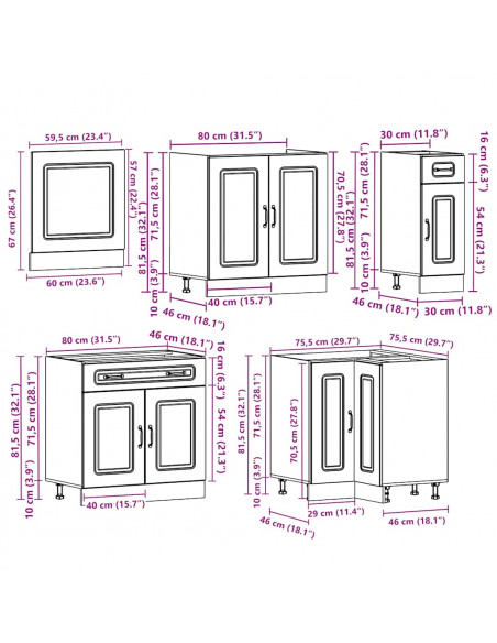 Set Mobili da Cucina 11 pz Kalmar Grigio Sonoma in Truciolato