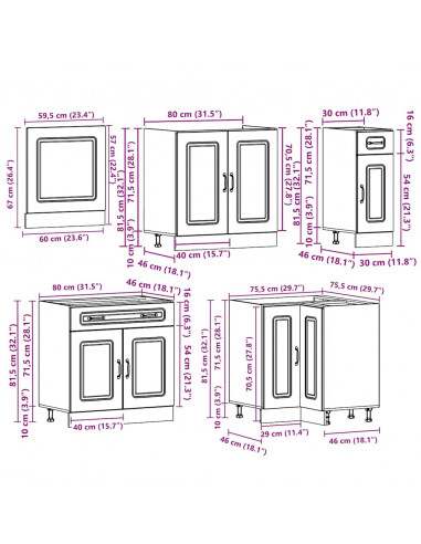 Set Mobili da Cucina 11 pz Kalmar Legno Vecchio in Truciolato