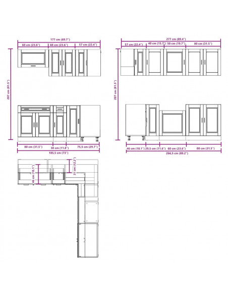 Set Mobili da Cucina 11 pz Porto Bianchi Lucido in Truciolato