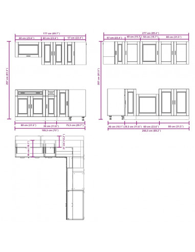 Set Mobili da Cucina 11 pz Porto Legno Antico in Truciolato