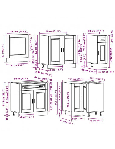 Set Mobili da Cucina 11 pz Porto Legno Antico in Truciolato
