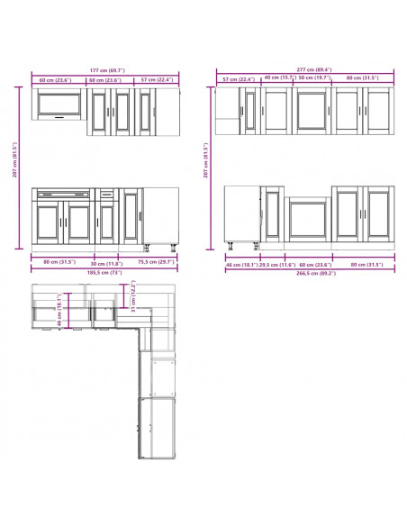 Set Mobili da Cucina 11 pz Porto Neri Legno Multistrato