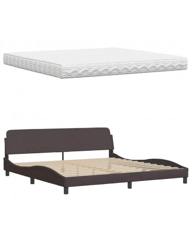 Letto con Materasso Hanko Marrone Scuro 200x200 cm in Tessuto