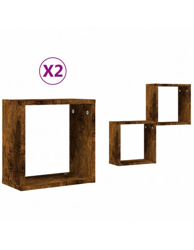 Mensole a Cubo 2 pz Rovere Fumo 30x15x30 cm