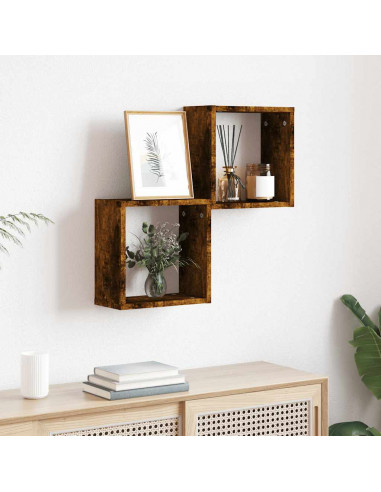 Mensole a Cubo 2 pz Rovere Fumo 30x15x30 cm