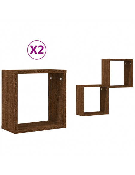 Mensole a Cubo 2 pz Rovere Marrone 30x15x30 cm