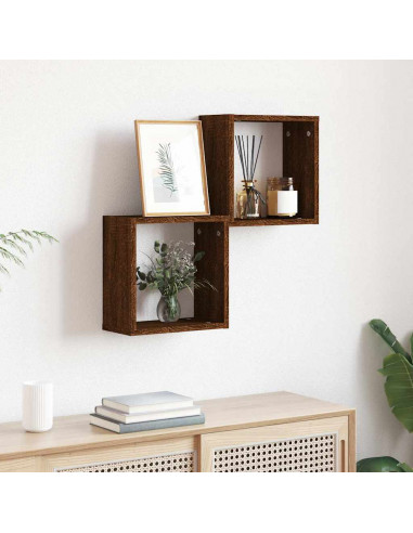 Mensole a Cubo 2 pz Rovere Marrone 30x15x30 cm