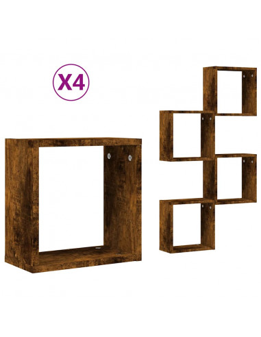 Mensole a Cubo 4 pz Rovere Fumo 30x15x30 cm