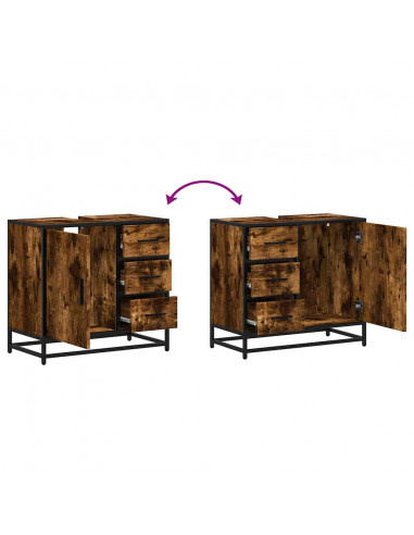 Mobile Lavabo Bagno Rovere Fumo 65x33x60 cm Legno Multistrato